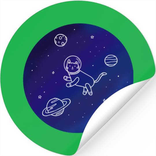 Doodle-Style Hand Drawn Space Cat Stickers