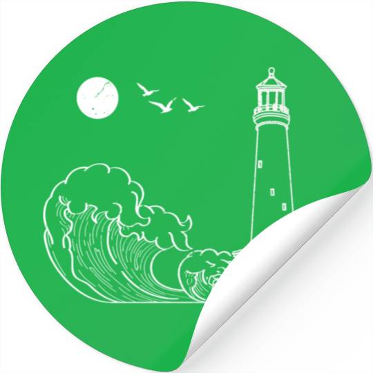 sea waves seagulls gift full moon lighthouse Stickers