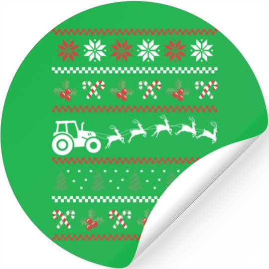 Tractor Santa Ugly Christmas Sweater Stickers