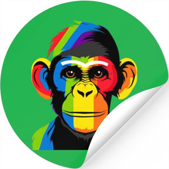 Expressive Chimpanzee in Colorful Graphic Artwork Stickers