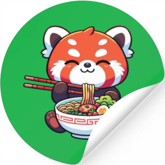 Cute Red Panda Eats Ramen Noodles Red Panda Stickers