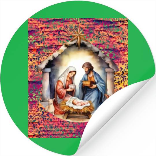 Nativity scene with Mary Joseph Baby Jesus Stickers