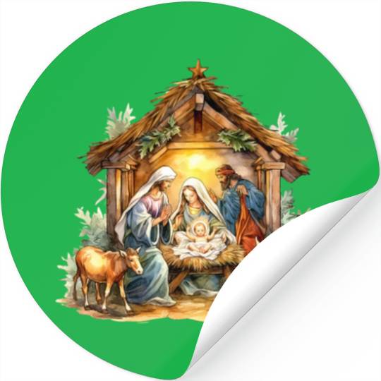 Nativity scene with Mary Joseph Baby Jesus Stickers