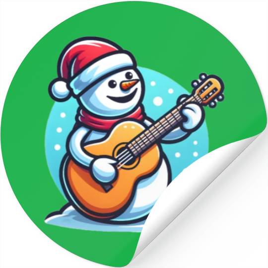 Xmas Music Instrument Design Snowman Guitar Stickers