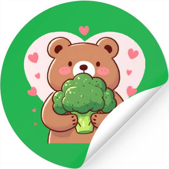 Bear in love hugs huge broccoli Stickers