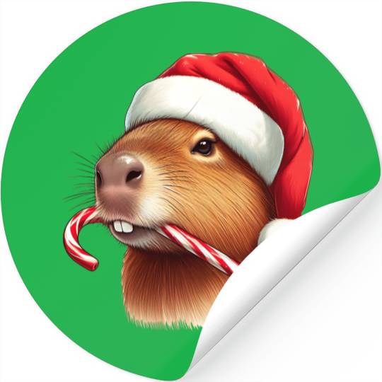 Festive capybara with candy cane Stickers