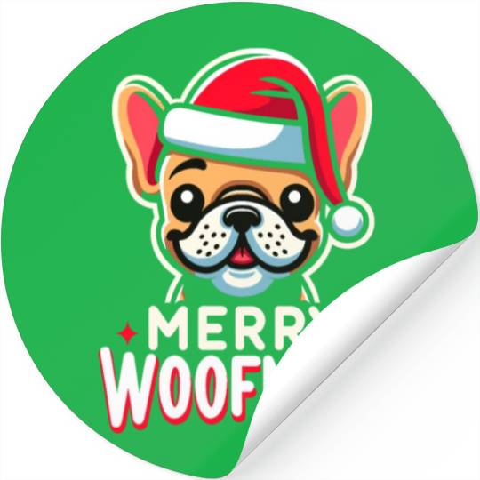 Xmas Dog Merry Woofmas Christmas French Bulldog Stickers