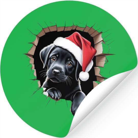 Festive Paws Adorable Puppy in a Christmas Hat Stickers