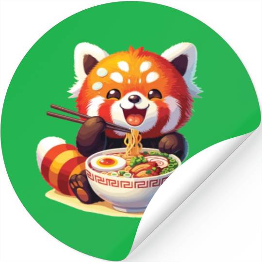 Cute Red Panda Eats Ramen Noodles Red Panda Stickers