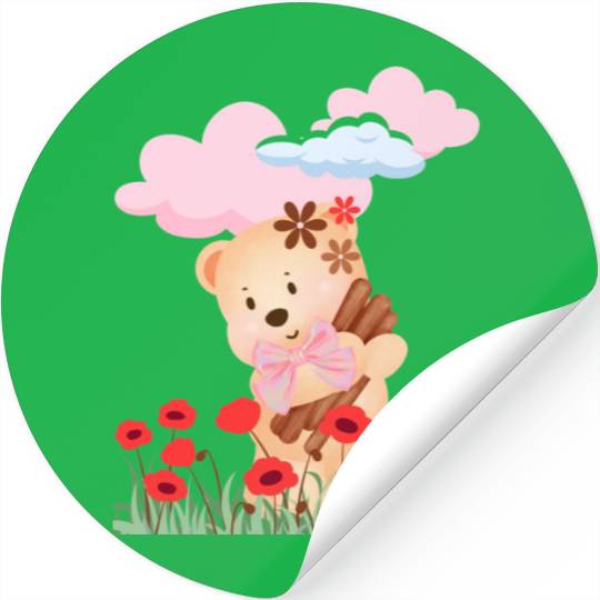 teddy bear and flowers Stickers