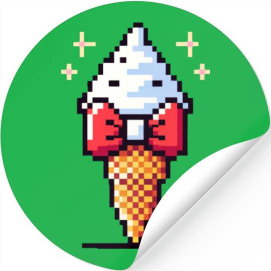 Whimsical 8-Bit Ice Cream: Retro Bow Tie Delight Stickers