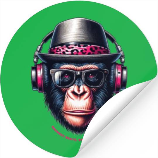 Cartoon Monkey With Headphones, Glasses And Hat Stickers