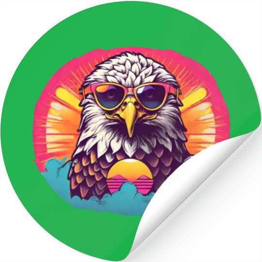 Retro Neon eagle - Retro sunset Stickers
