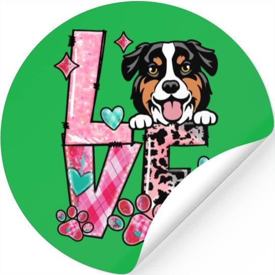 Australian Shephard Dog I Love My Dog Valentines D Stickers