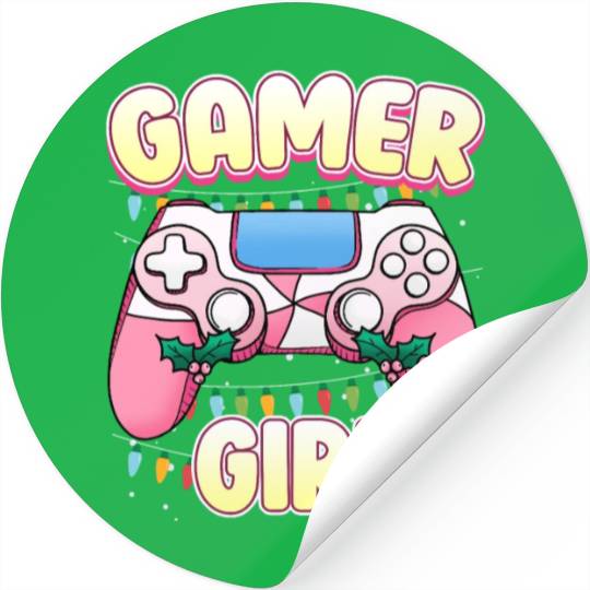 Gamer Girl Pink Controller Christmas Video Game Stickers