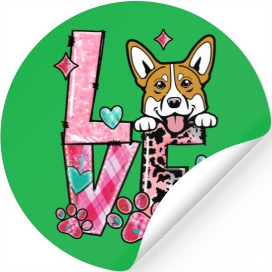 Corgi Dog I Love My Dog Valentines Day Stickers