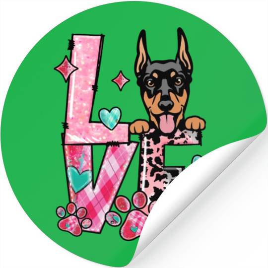 Doberman Dog I Love My Dog Valentines Day Stickers