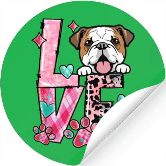 English Bulldog I Love My Dog Stickers