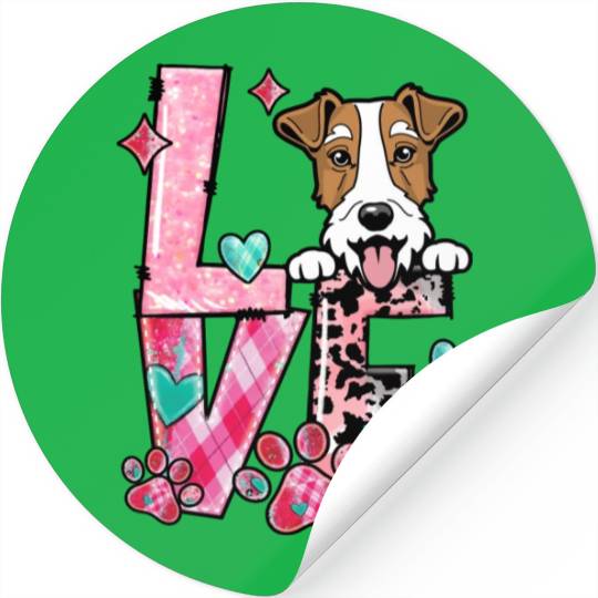 Fox Terrier Dog I Love My Dog Valentines Day Stickers