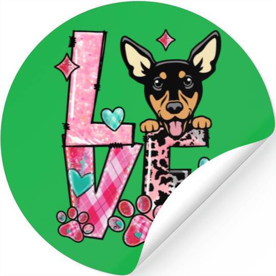 Pinscher Dog I Love My Dog Fur Baby Valentines Da Stickers