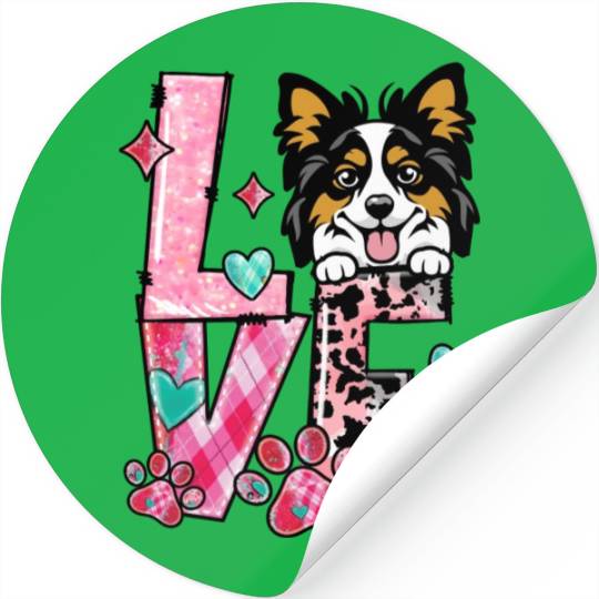 Papillion Dog I Love My Dog Fur Baby Valentines D Stickers