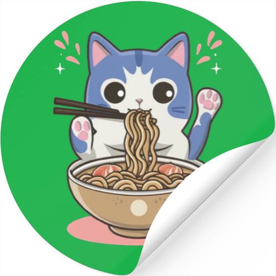 te cat ramen noodles neko kawaii funny Stickers