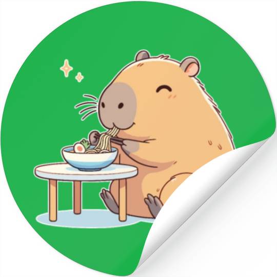 Cute Capybara Eats Ramen Noodles Capybara Ramen Stickers