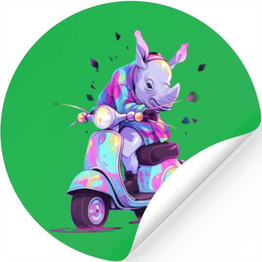 Rhino Riding Scooter Funny Rhinoceros Biker Moped Stickers