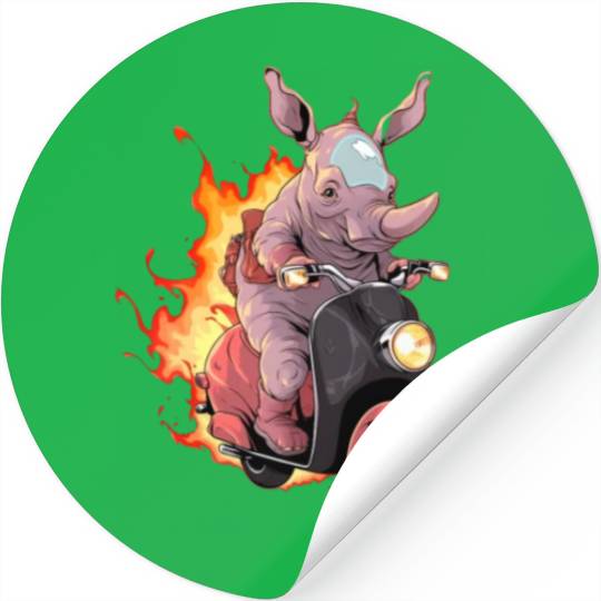Rhino Riding Scooter Funny Rhinoceros Biker Moped Stickers
