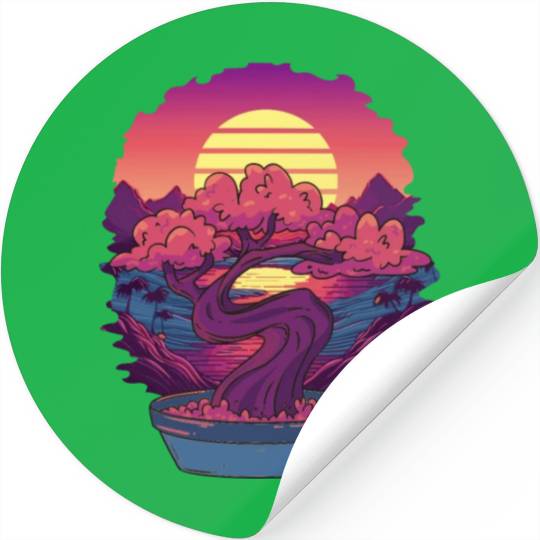 Bonsai Tree and The Rising Sun In Japan Design T-S Stickers
