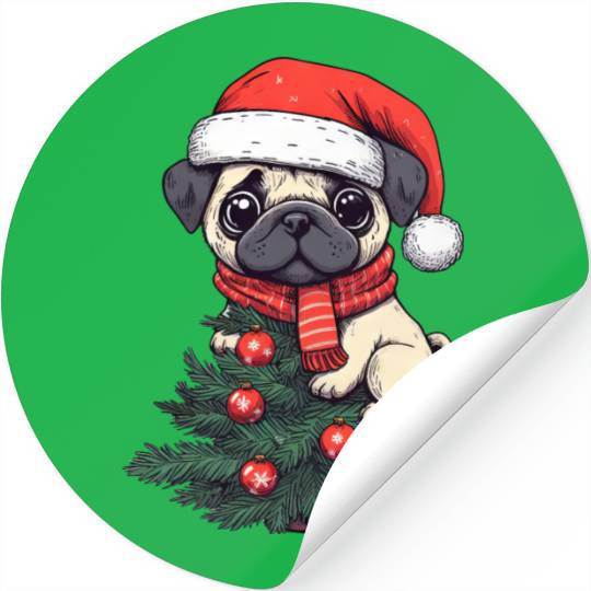 Christmas Pug - Adorable Tree Guardian Stickers