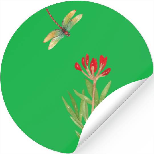dragonfly flying over a plant Stickers