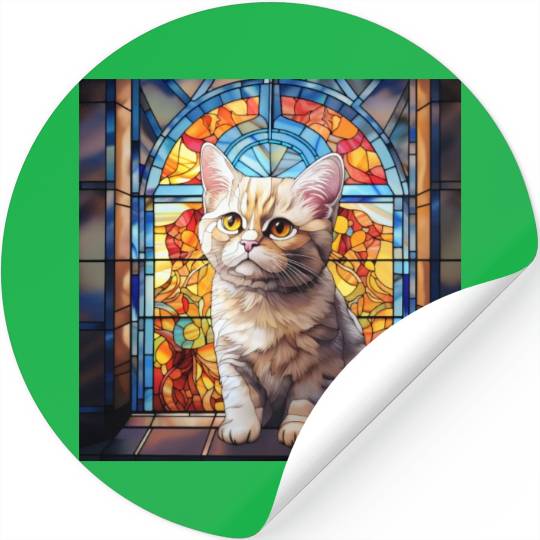 British Shorthair kitten in stained glass Stickers