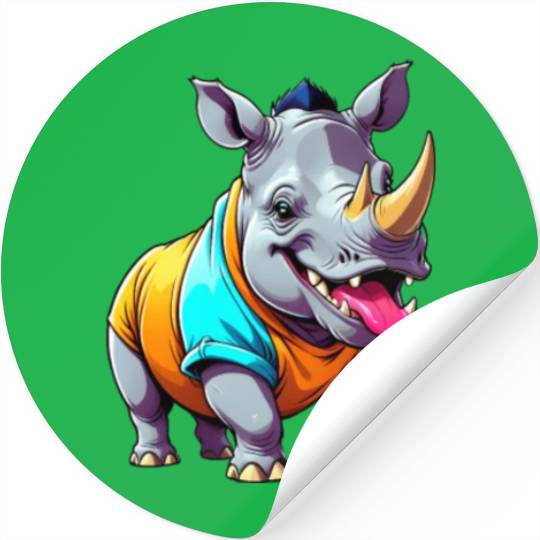 A Cartoonish Rhinoceros in a Playful Pose Stickers