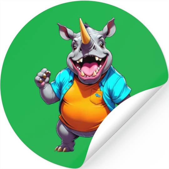 A Cartoonish Rhinoceros in a Playful Pose Stickers