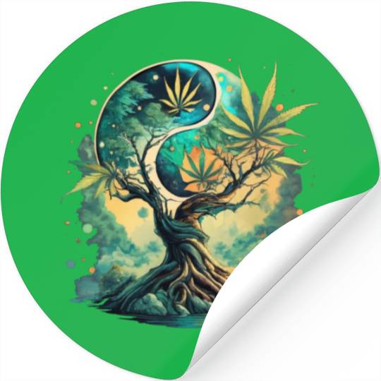 Tree Of Life Yin Yang Water Color Stickers