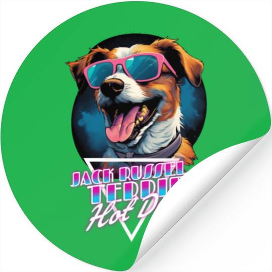 Retro Wave Jack Russel Terrier Hot Dog Stickers