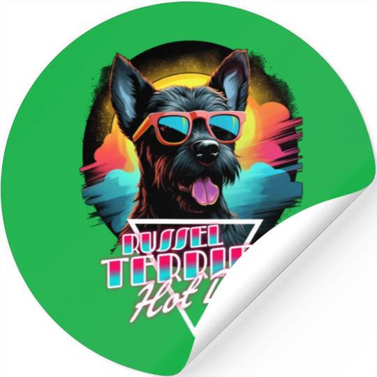 Retro Wave Jack Russel Terrier Hot Dog Stickers