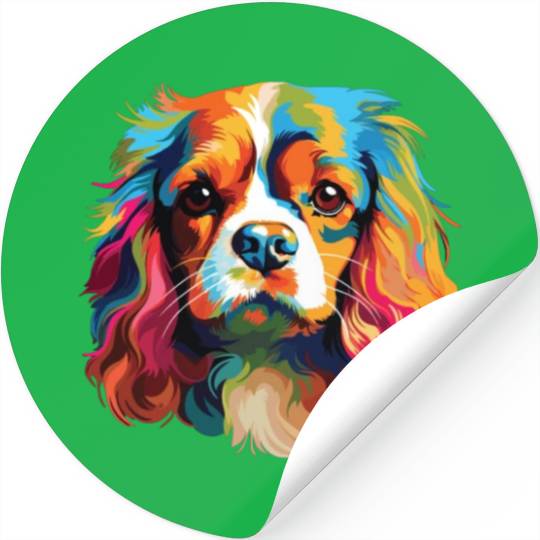 Watercolor Colorful Cavalier King Charles Spaniel Stickers