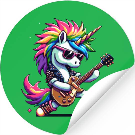 Pixel Punk Rock Unicorn Stickers