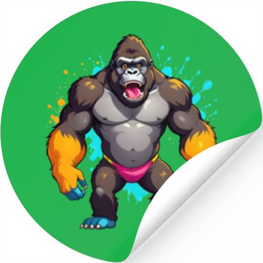 A Cartoonish Gorilla in a Playful Pose Stickers