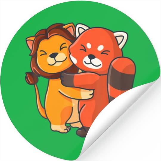 Lion Red Panda Hugging Cute Kawaii Animal Lover Stickers