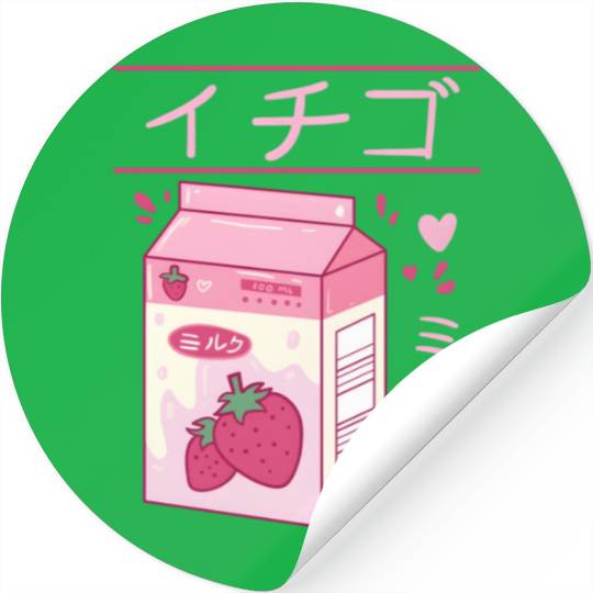 Japanese Strawberry Milk Drink Kawaii Kanji Vaporw Stickers