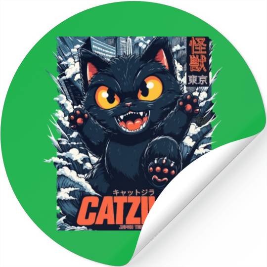 Kaiju Catzilla in Japan Tokyo Stickers