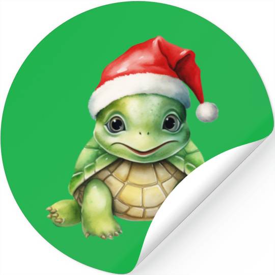 cute green sea turtle wearing a Santa hat Stickers