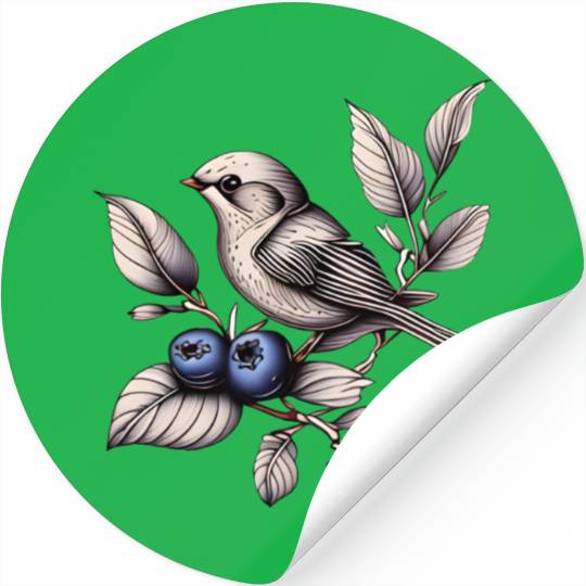 Bird on a Blueberry Branch Stickers