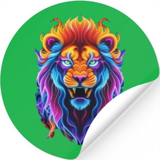 Roaring Spectrum: Colorful Lion Face Stickers