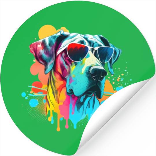 Colorful Kawaii Great Dane Wearing Sunglasses Stickers