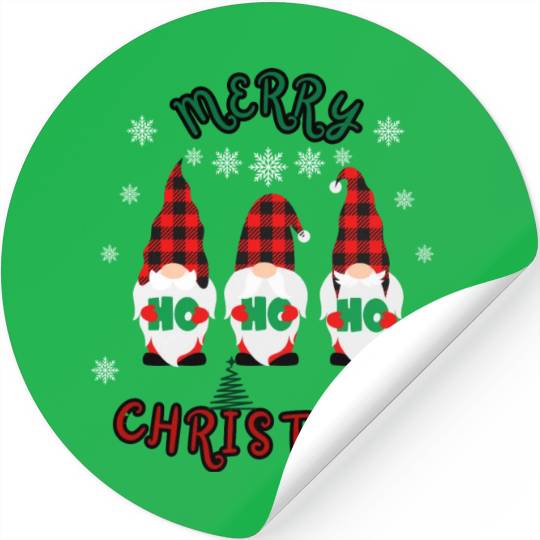 Red and green Gnomes Merry Christmas Stickers