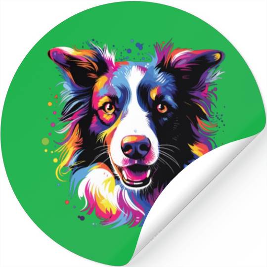 Watercolor Colorful Border Collie Stickers